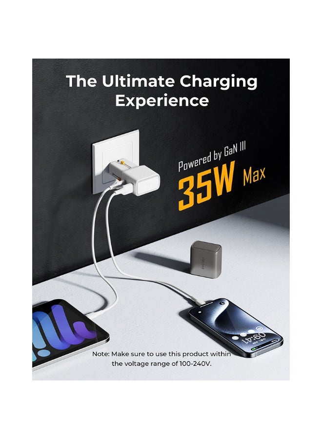 فولتمي شاحن جداري فولتمي فيتو جو مقبس عالمي بمنفذ USB-C ومنفذ USB وبقوة 35 واط - أبيض - Image 4