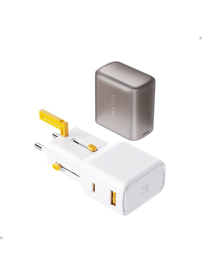 فولتمي شاحن جداري فولتمي فيتو جو مقبس عالمي بمنفذ USB-C ومنفذ USB وبقوة 35 واط - أبيض - Image 2