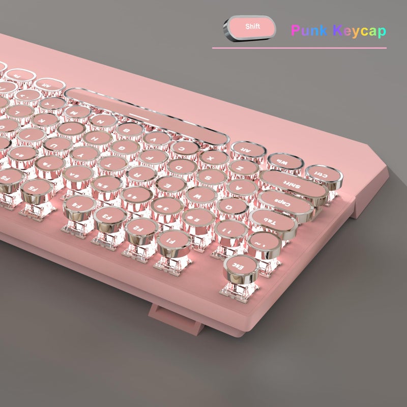 MageGee Typewriter Mechanical Gaming Keyboard and Mouse Combo, Retro Punk Round Keycaps RGB Rainbow Backlit Wired Keyboard for Game and Office, for Windows Laptop PC, Red Switches(Pink) - Image 3