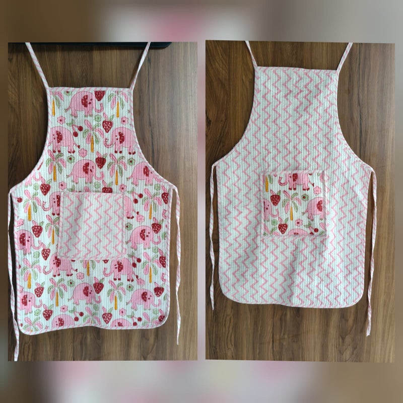 LITTLE CHIKU Kids Aprons-assorted-0-12 Years and Free Size  Pink Elephant & Strawberry Print - Image 1
