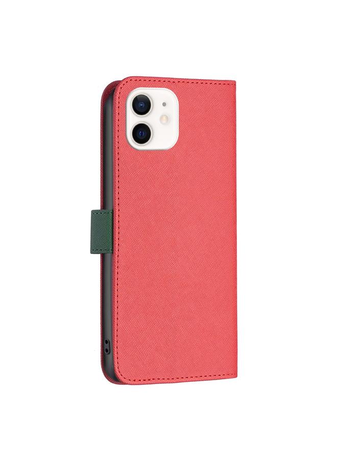 اس-توب جراب هاتف iPhone 12 mini BF13 مصنوع من الجلد المتقاطع المطابق للألوان - Image 3