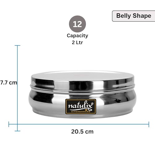 NATULIX Stainless Steel Belly Masala Container | Masala box for Kitchen | Spice Box | Masala Dabba with 7 Containers and Small Spoon | Silver | Large 20cm | 2Ltr - Image 3