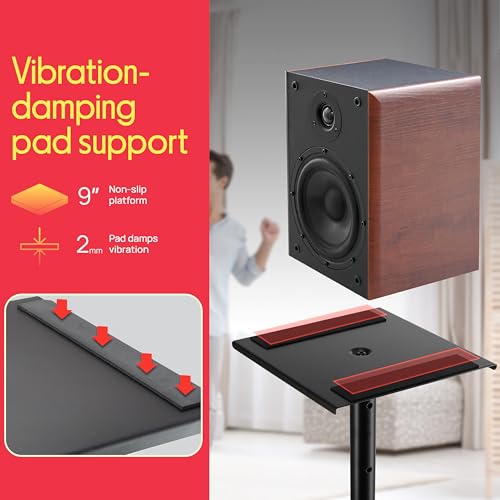 Pyle حامل مكبر صوت بايل - زوج لحامل صوت بلاي 1 و 3 - ارتفاع قابل للتعديل من 26 بوصة إلى 52 بوصة - قاعدة مثلثية ثقيلة ثلاثية النقاط مع مسامير أرضية ومنصة مربعة 9 بوصات، باللون الأسود - Image 3