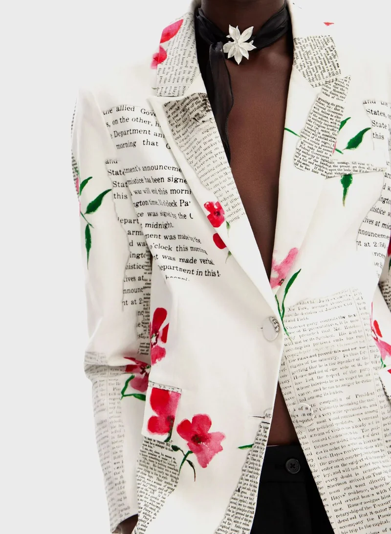 DESIGUAL Straight Floral Text Blazer