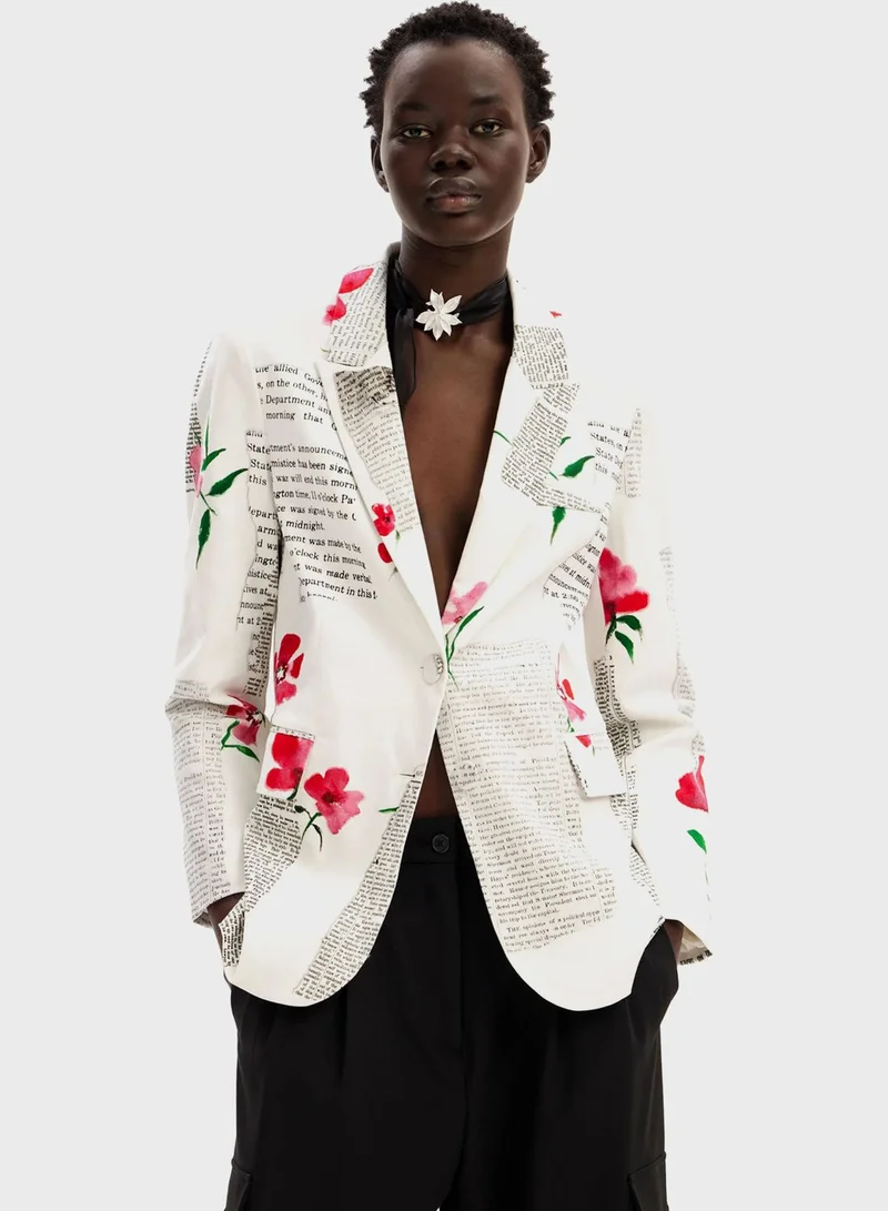 DESIGUAL Straight Floral Text Blazer