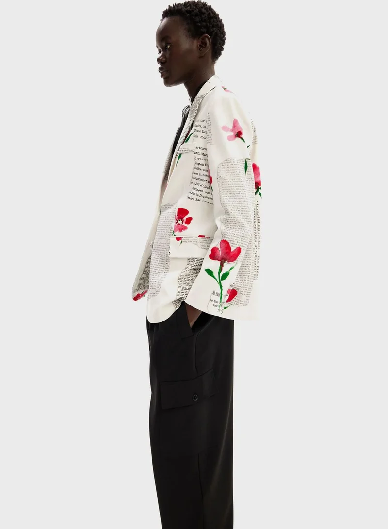 DESIGUAL Straight Floral Text Blazer