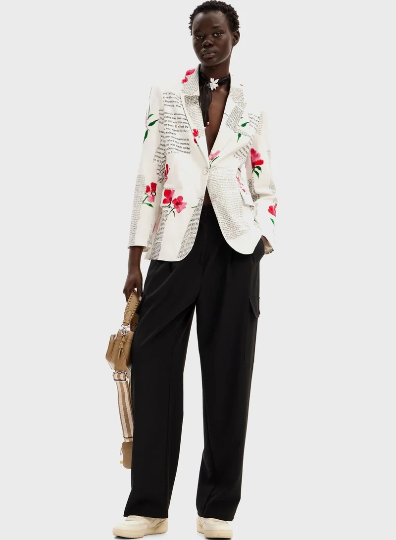 DESIGUAL Straight Floral Text Blazer