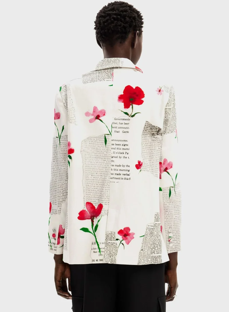 DESIGUAL Straight Floral Text Blazer