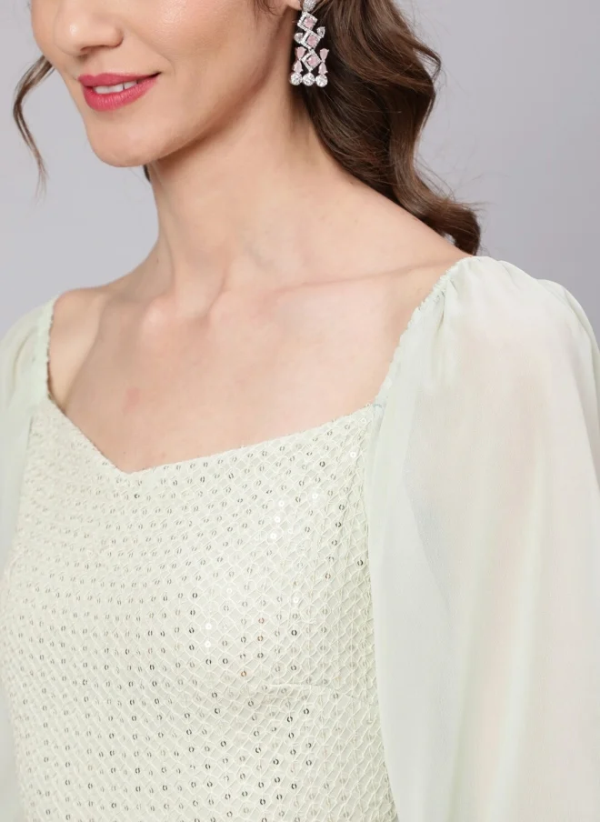 أيه كيه إس Sea Green Embellished Maxi Dress for Women