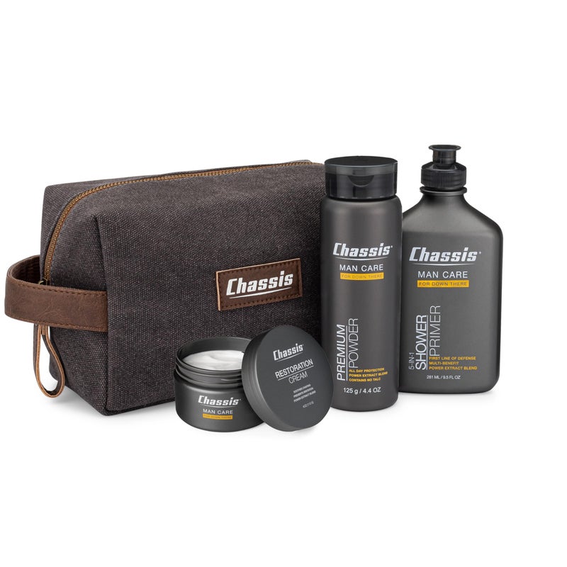 Chassis Gift Set with Flushable Foam, Premium Body Powder, and Shower Primer, Body Powder, Body Wash, and Flushable Wipe Alternative - Image 1