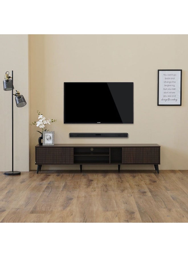 DANUBE HOME Como Large Tv Cabinet Upto 80 Inches Entertainment Wall Tv Unit Wooden Tv Rack Stand Media Console Table For Living Room L 200x40x44.5 Cm Walnut - Image 1