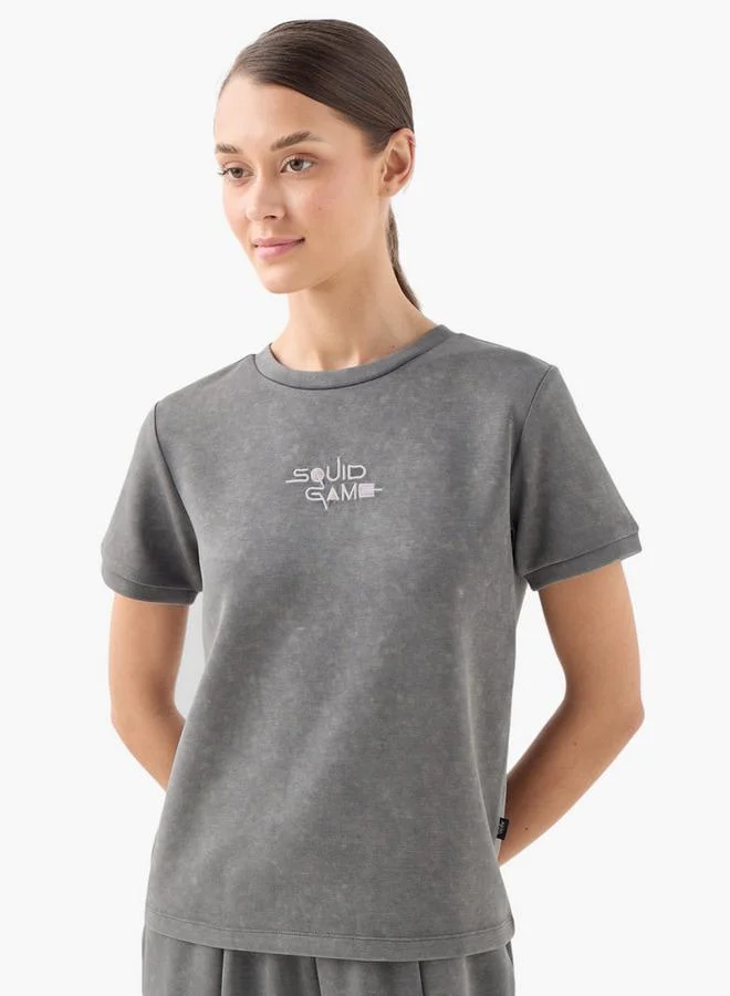 اس بي كاركترز تيشيرت قصير مطرز بلعبة الحبار بياقة دائرية