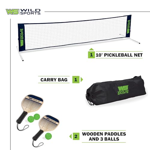 Wild Sports 10 DrivewaySize Family Pickleball Net Set with 2 Wooden Paddles and 3 Pickleballs - Image 3