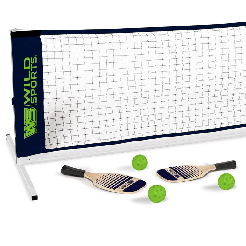 Wild Sports 10 DrivewaySize Family Pickleball Net Set with 2 Wooden Paddles and 3 Pickleballs - Image 2