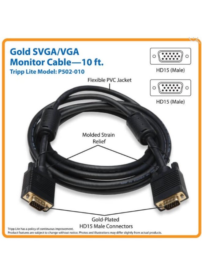 تريب لايت Tripp Lite P502-010 – كابل VGA عالي الدقة بتقنية RGB محوري (HD15 ذكر إلى ذكر)، بطول 10 أقدام (3.05 متر)
