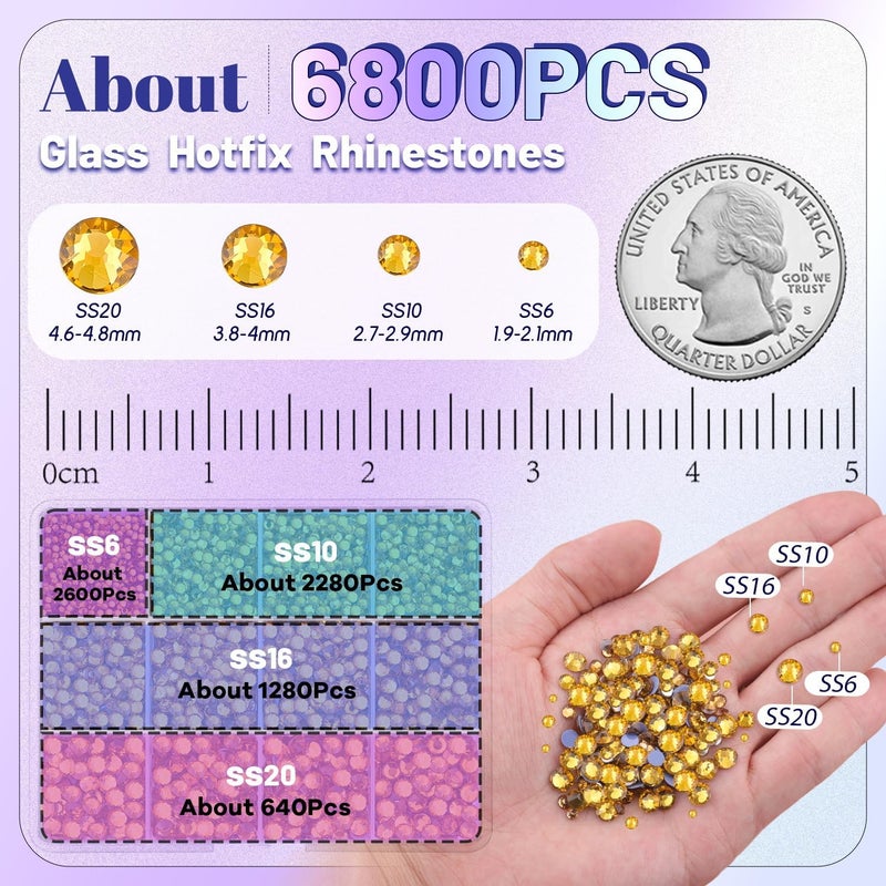 TINKRSTUFF 6800Pcs Hotfix Rhinestones for Clothing, Topaz 2-5mm Mixed Sizes Iron On Flatback Glass Gems, Bedazzling Crystals Rhinestones for Crafting Hats Shoes Fabric Decor Nail Art - Image 2