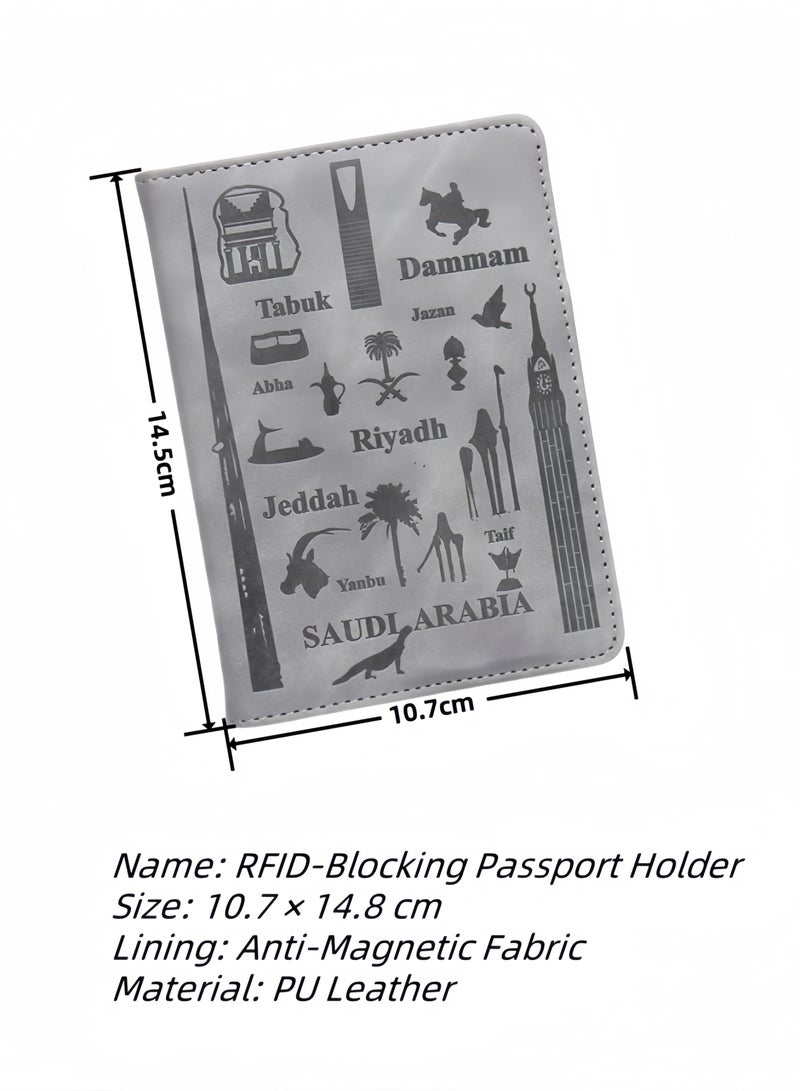 لغة محفظة جواز سفر متعددة الفتحات – حافظة سفر مانعة لـ RFID للرجال والنساء، غلاف من الجلد الصناعي لوثائق السفر (رمادي) - Image 5