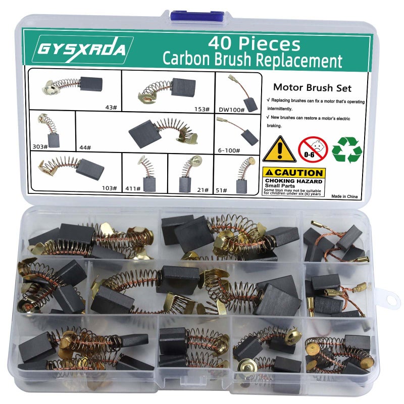Gysxrda Electric Motor Carbon Brushes Set - 40 Pack Replacement Repair Kit with 10 Sizes, Suitable for Repair Power Tools Part - Image 1