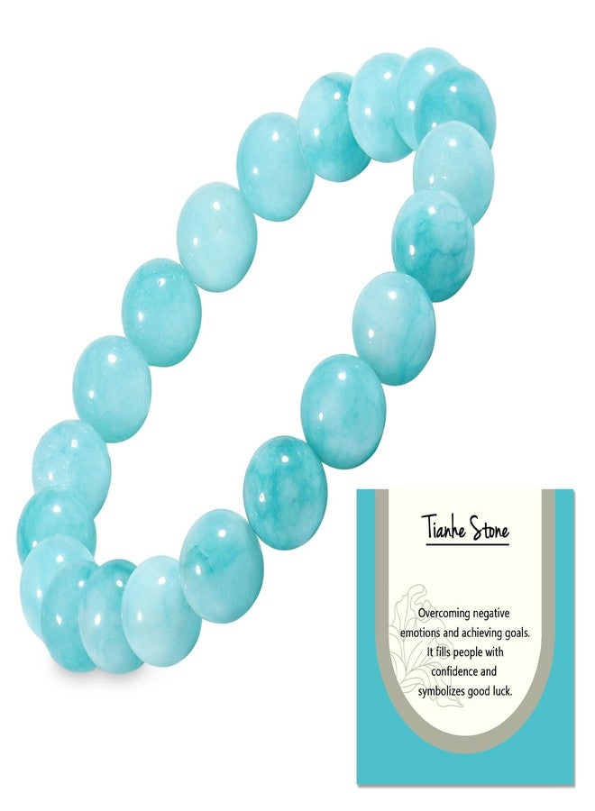Tirdkid Natural Aquamarine Bracelet for Women Men, 10mm Healing Stone Soothing Bracelet Protection Healing Crystal Bracelet Bring Positive Energy - Image 1
