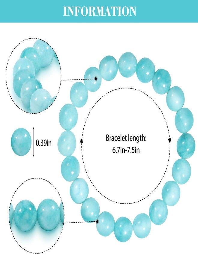 Tirdkid Natural Aquamarine Bracelet for Women Men, 10mm Healing Stone Soothing Bracelet Protection Healing Crystal Bracelet Bring Positive Energy - Image 5