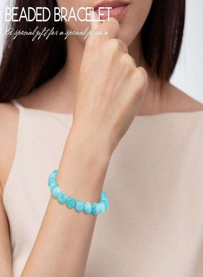 Tirdkid Natural Aquamarine Bracelet for Women Men, 10mm Healing Stone Soothing Bracelet Protection Healing Crystal Bracelet Bring Positive Energy - Image 2
