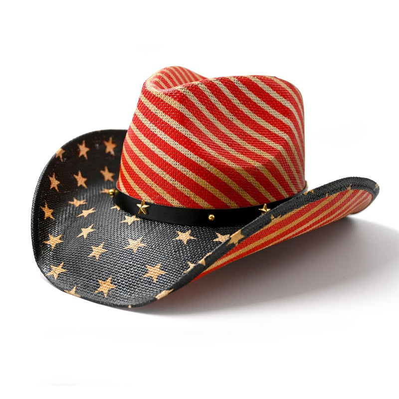 Foeran Men's Women's Straw Cowboy Hat Cowgirl Woven Sun Hat Western Cowboy Hat Two Decorative Bands - Image 1