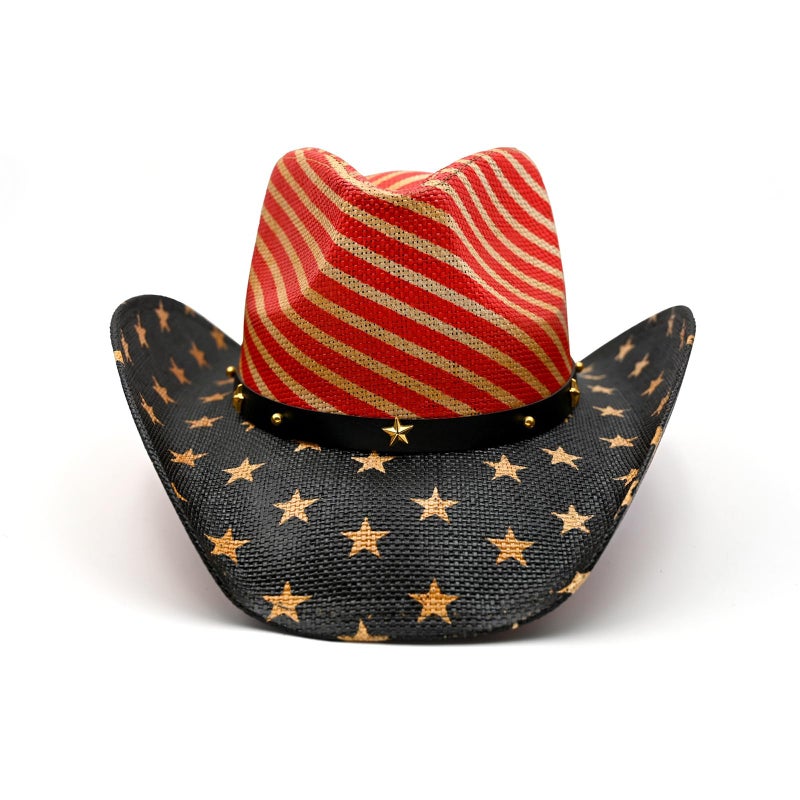 Foeran Men's Women's Straw Cowboy Hat Cowgirl Woven Sun Hat Western Cowboy Hat Two Decorative Bands - Image 2