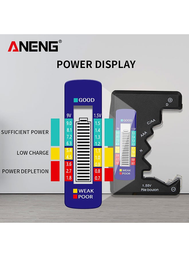 ANENG Battery Tester with LCD Power Index Display for C D N AA AAA 9V 1.5V Button Battery Checker Household Batteries Power Detector