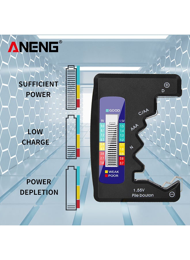 ANENG Battery Tester with LCD Power Index Display for C D N AA AAA 9V 1.5V Button Battery Checker Household Batteries Power Detector