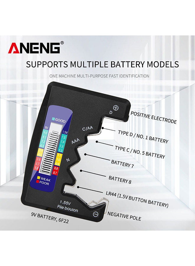 ANENG Battery Tester with LCD Power Index Display for C D N AA AAA 9V 1.5V Button Battery Checker Household Batteries Power Detector