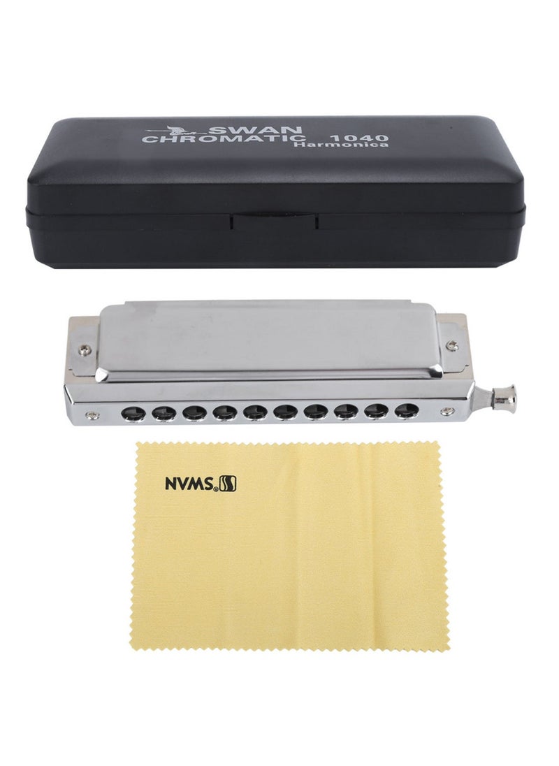 Generic Professional 10-Hole 40-Tone Chromatic Harmonica Instrument Silver C tone 