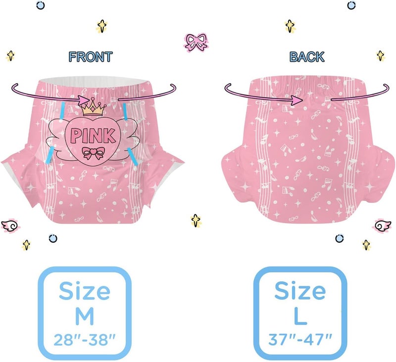 CutiePlusU Adult Diapers 2 Pieces Incontinence Briefs with Tabs for Women and Men Maximum Overnight Absorbency Styles Randomized Joyful Notes Medium 2838 - Image 4