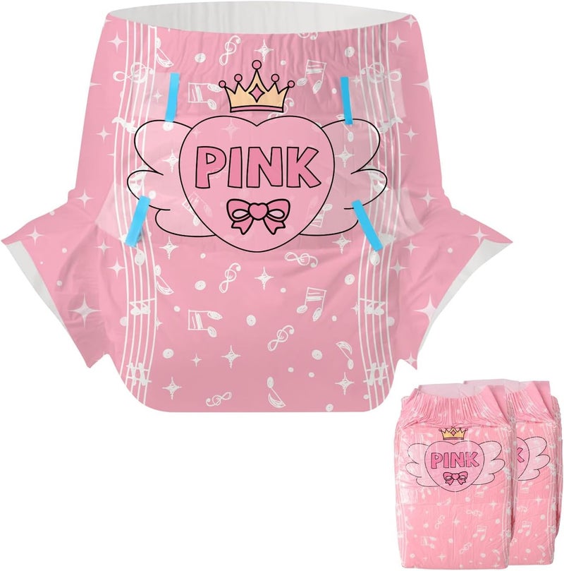 CutiePlusU Adult Diapers 2 Pieces Incontinence Briefs with Tabs for Women and Men Maximum Overnight Absorbency Styles Randomized Joyful Notes Medium 2838 - Image 1