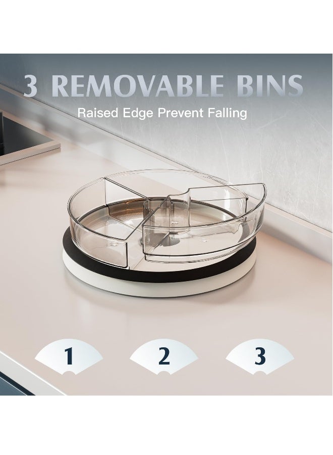 11 Inch Rotatable Lazy Susan Organizer with 3 BPA,Free Clear Bins for Cabinet and Table Top, Non,Slip Spice Rack for Dining Table