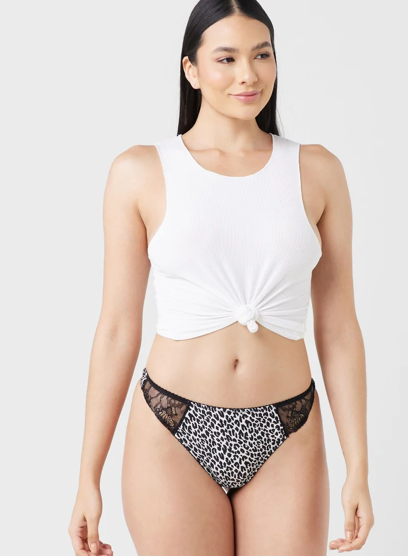 TOPSHOP Printed Lace Detail Thong