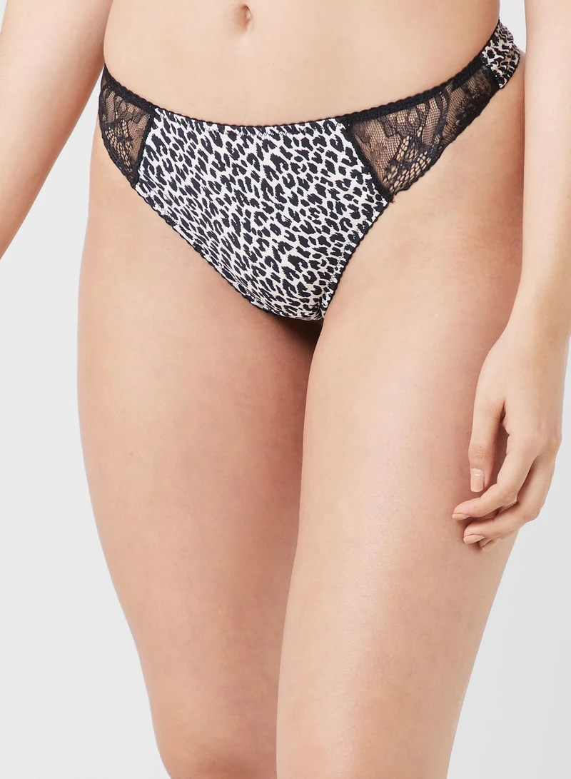 TOPSHOP Printed Lace Detail Thong