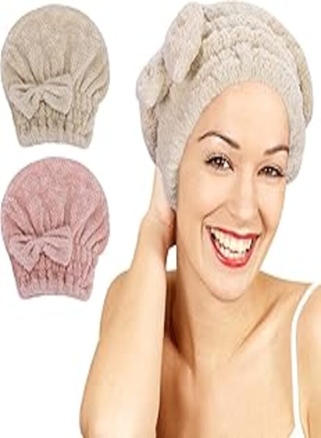 Unaone Pack of 2 Microfibre Hair Towels, Hair Drying Towels, Hair Turban, Quick Drying, Bouncy Hat, Super Absorbent, Hair Wrap Towels, Headscarf, Soft for Long Hair