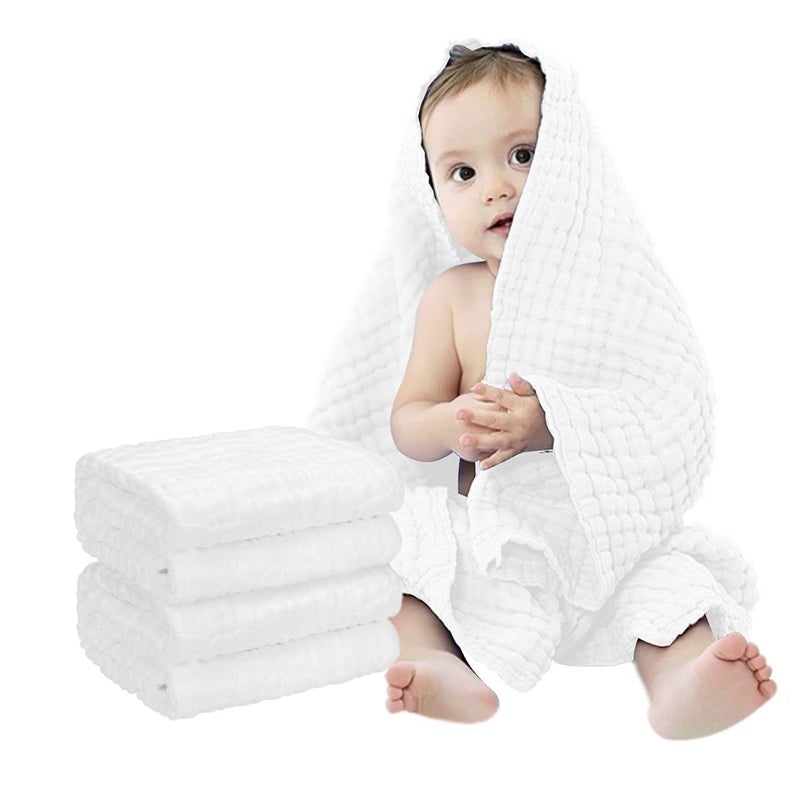 FOOK FISH Muslin Baby Towel Super Soft and Absorbent Cotton Baby Bath Towels 2 Pack 6 Layers Infant Newborn Blanket Toddler and Kids Large 40 x 40inches White