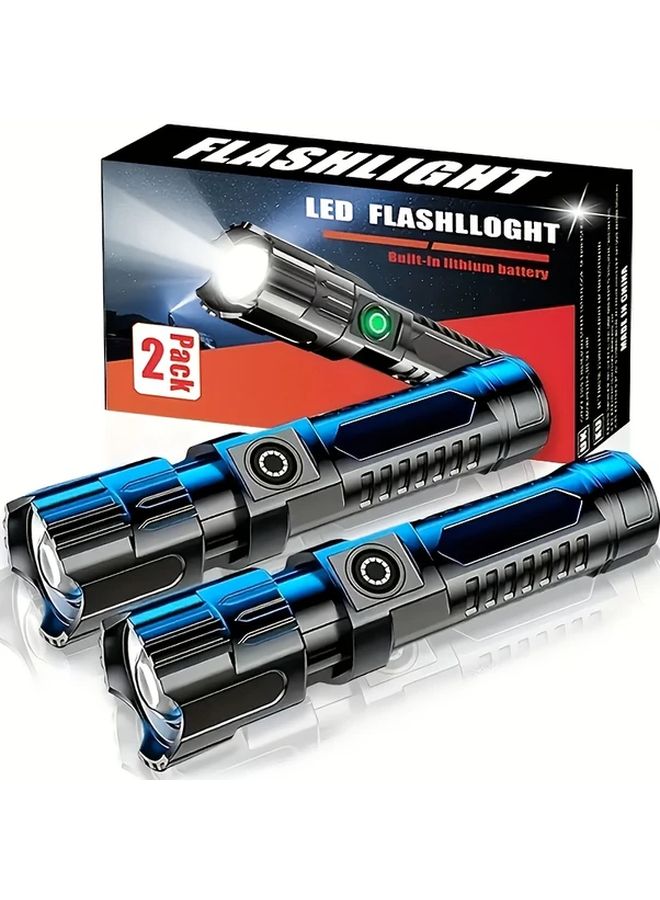 2pcs Super Bright LED Tactical Flashlight High Lumen Telescopic Zoom Portable Camping - Image 2