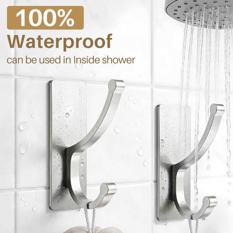 pickpiff Adhesive Wall Hooks with Strip - No Residue, Easy to Remove, Strong Heavy Duty Sticky Towel Hook, 4 Pack Silver - Image 4