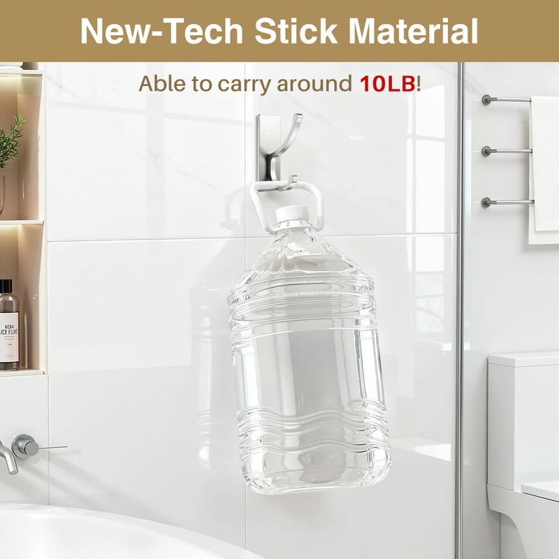 pickpiff Adhesive Wall Hooks with Strip - No Residue, Easy to Remove, Strong Heavy Duty Sticky Towel Hook, 4 Pack Silver - Image 2