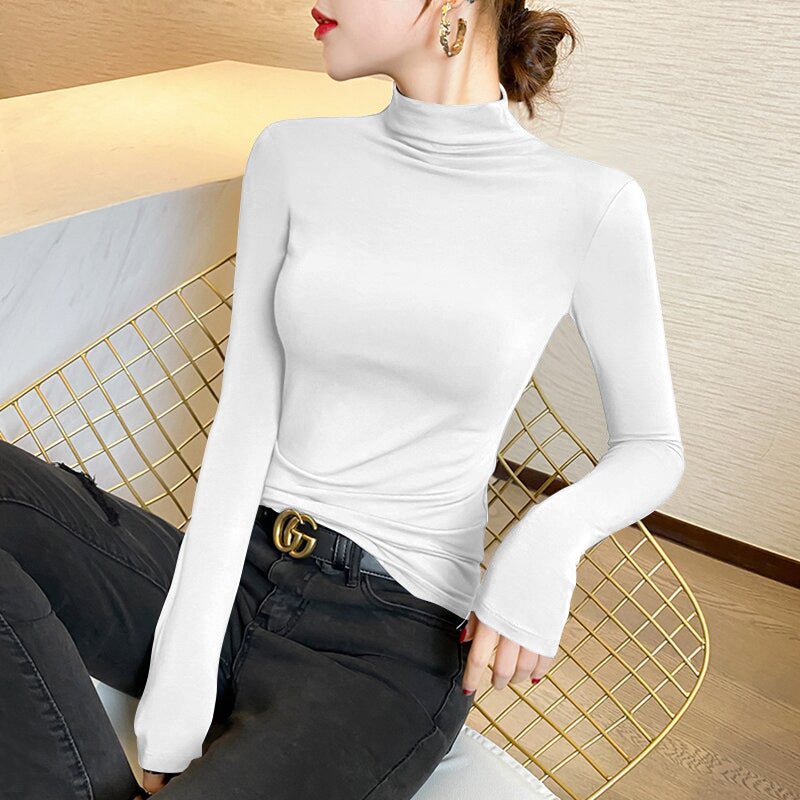 Half Turtleneck Slim-Fit Slimming Long-Sleeved T-Shirt Female De Velvet 2023 New Inner Bottoming Shirt Top Fashion - Image 4