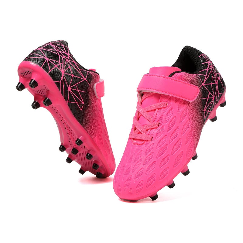 Skerxut Soccer Cleats, Kids Firm Ground Football Shoes, Boys Girls Athletic Outdoor (Black/Pink, Toddler, 10, Numeric, US Footwear Size System, Medium) - Image 1