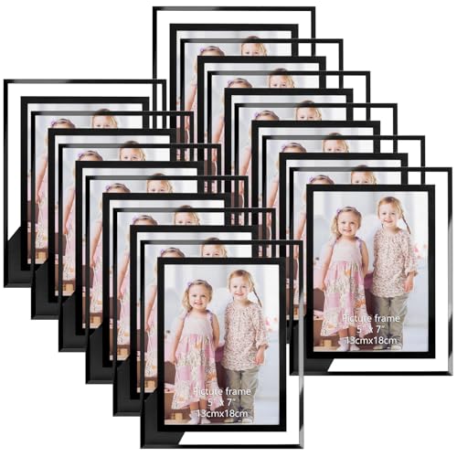 Serwrsw 5x7 Black Clear Picture Frame Bulk 12 Pack, Modern Glass Desk Frame Set for Office or Home Display Family or Wedding Photo - Image 1