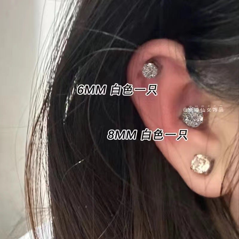 2024 New Colorful Zircon Magnetic Ear Studs Clip-on for Women 8MM [white pair]]