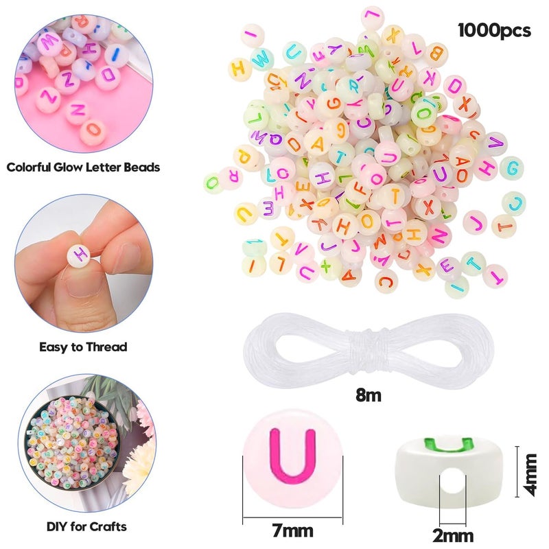 NITOPUPU 1000Pcs Glow Letter Beads Acrylic Alphabet Bead Glow in The Dark, 4x7 mm Round Beads for Friendship Bracelets and DIY Crafts - Image 3
