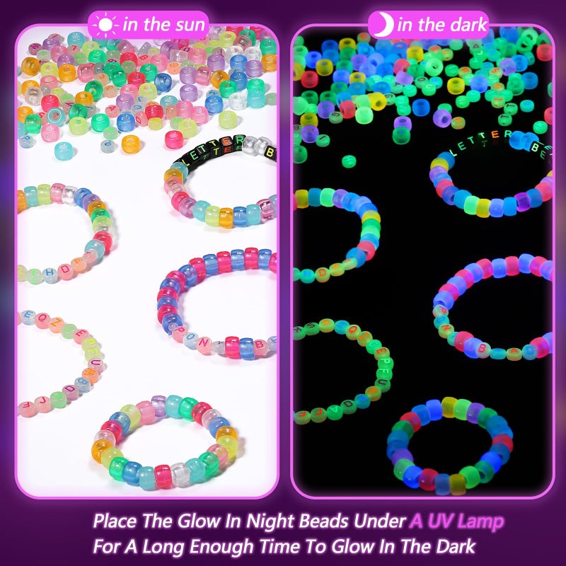 NITOPUPU 1000Pcs Glow Letter Beads Acrylic Alphabet Bead Glow in The Dark, 4x7 mm Round Beads for Friendship Bracelets and DIY Crafts - Image 2