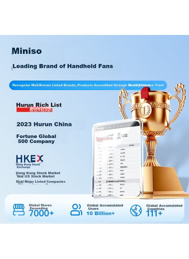 Miniso Miniso Portable Handheld Fan 2025 New Model Mini Fan Portable Mini Fan With Long Battery Life, Quiet Operation, Usb Charging, Hanging Rope, Base, Desktop, Dormitory, Portable  - Image 2