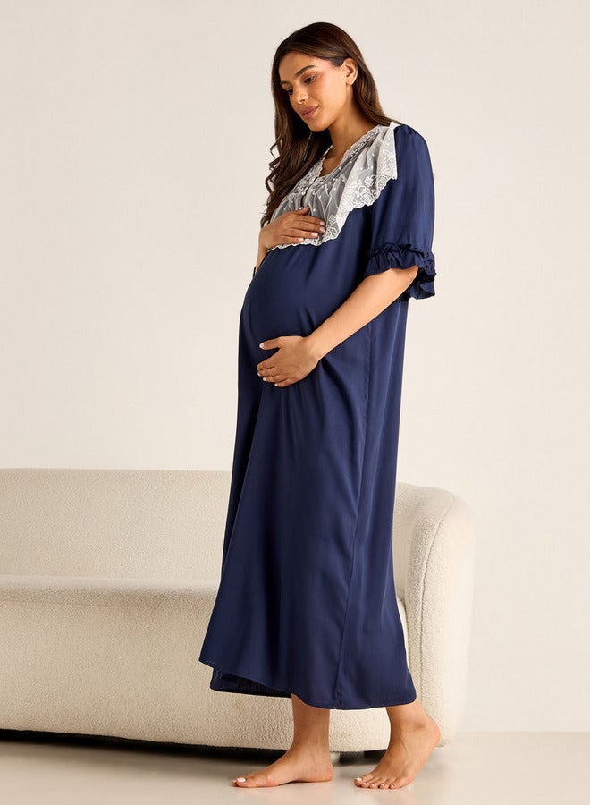 Splash FAV Lace Detail Maternity Night Gown with 3/4 Sleeves - Image 1