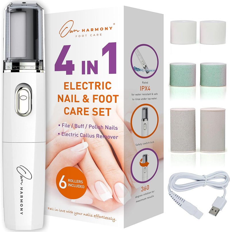 Own Harmony Electric Nail Buffer and Shine Kit for Natural Nails: Manicure Pedicure Tools with Callus Remover Foot Care, Best Electronic Mani Pedi Polisher Set to Buff, Polish, File Thick Toenails - Image 1